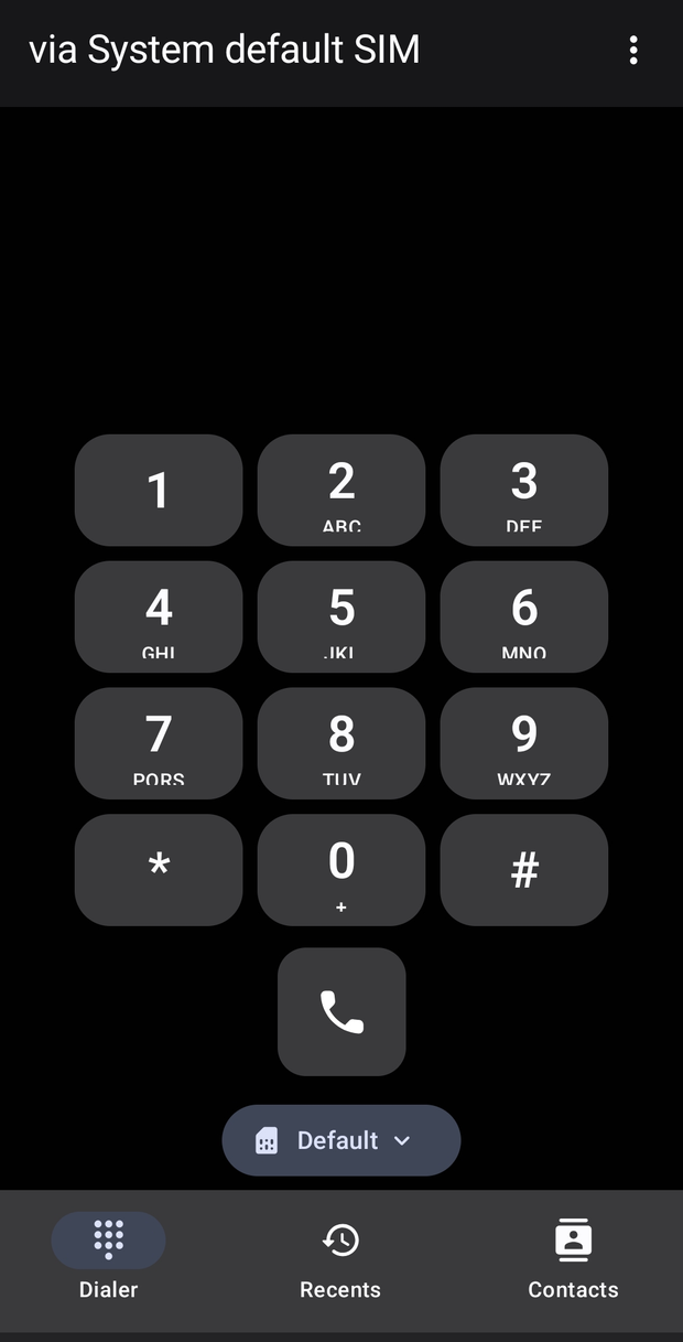 PentaPhone as the phone's default dialer, with the Dialer, Recents and Contacts tabs